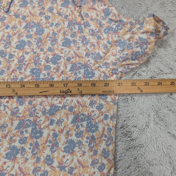 Faherty Shirt Mens M Blue Pink Floral Breeze SS Hemp Blend Tropic Shore Button - Picture 6 of 9